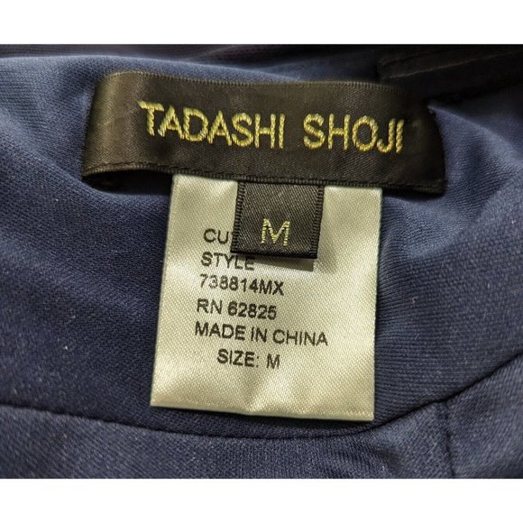 Tadashi Shoji Dress Navy Blue Asymmetric Ruched Midi Nylon Blend Misses Size M - Picture 5 of 7